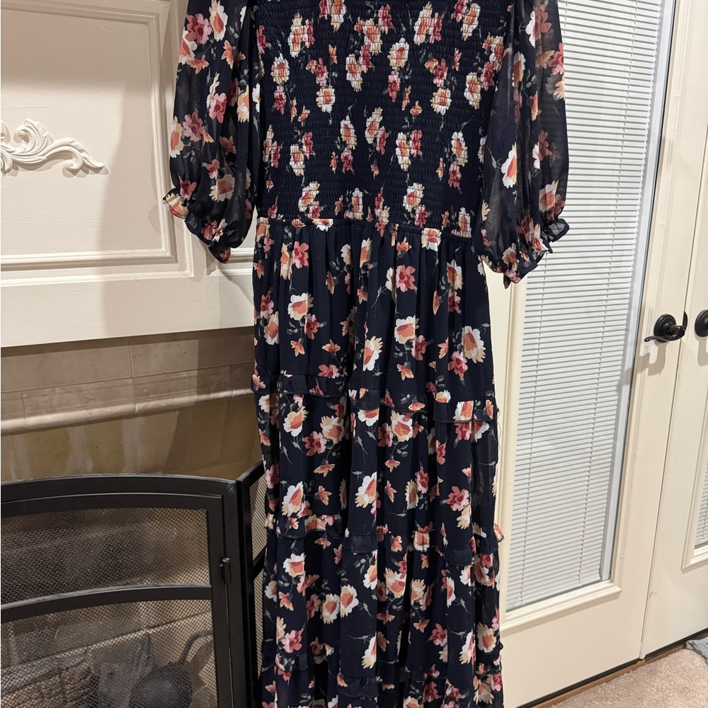 Polagram Navy Floral short Sleeve Dress